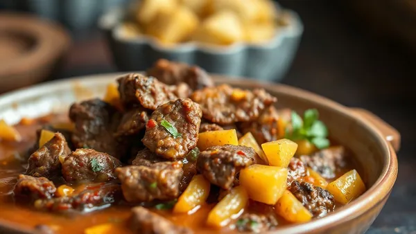 Escondidinho de carne seca com mandioca gratinado em refratário, fatia retirada mostrando camadas de purê cremoso e recheio escuro fibroso, gratinado dourado por cima
