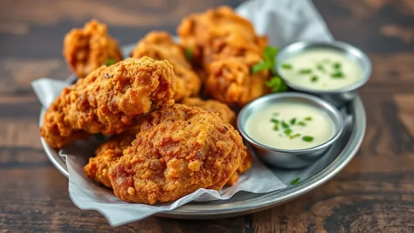 Pedaços de frango à passarinho fritos dourados e crocantes com limão e alho, servidos em travessa rústica