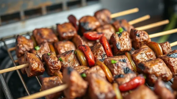 Espetos de kafta assados no forno, carne moída temperada e dourada, servidos sobre tábua de madeira com ervas frescas
