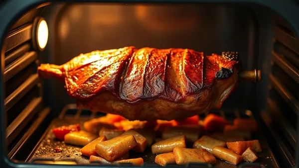 Picanha assada no forno com gordura dourada e crocante fatiada em tábua de madeira mostrando interior rosado ao ponto