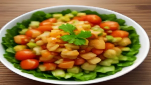 Tigela de vinagrete brasileiro com tomate, cebola e pimentão picados em cubos pequenos