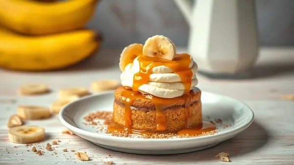 Tigela com bananas inteiras douradas e brilhantes em calda de açúcar com cravo e canela, servidas em prato fundo