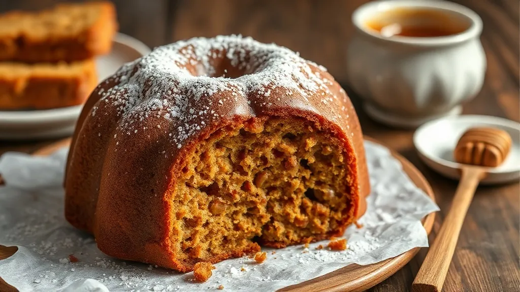 Pão de mel caseiro cortado ao meio mostrando recheio de doce de leite, coberto com chocolate brilhante