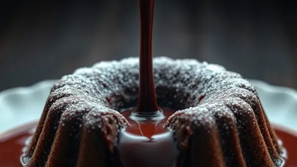 Petit gateau de chocolate partido ao meio com centro líquido escorrendo sobre o prato