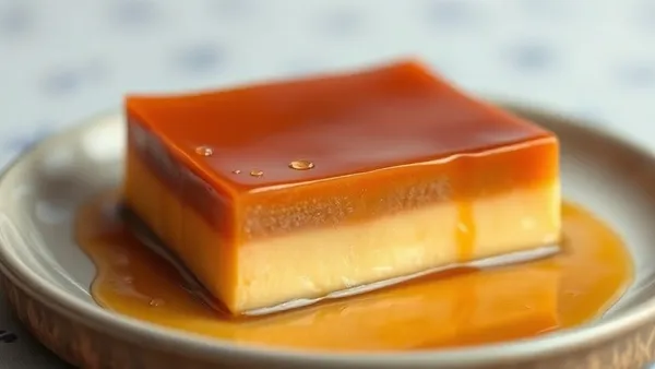 Fatia de pudim de leite com textura lisa e sem furinhos