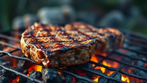 T-bone grelhado na brasa com o osso em T no centro, mostrando o contrafilé de um lado e o filé mignon do outro, casca dourada e interior rosado