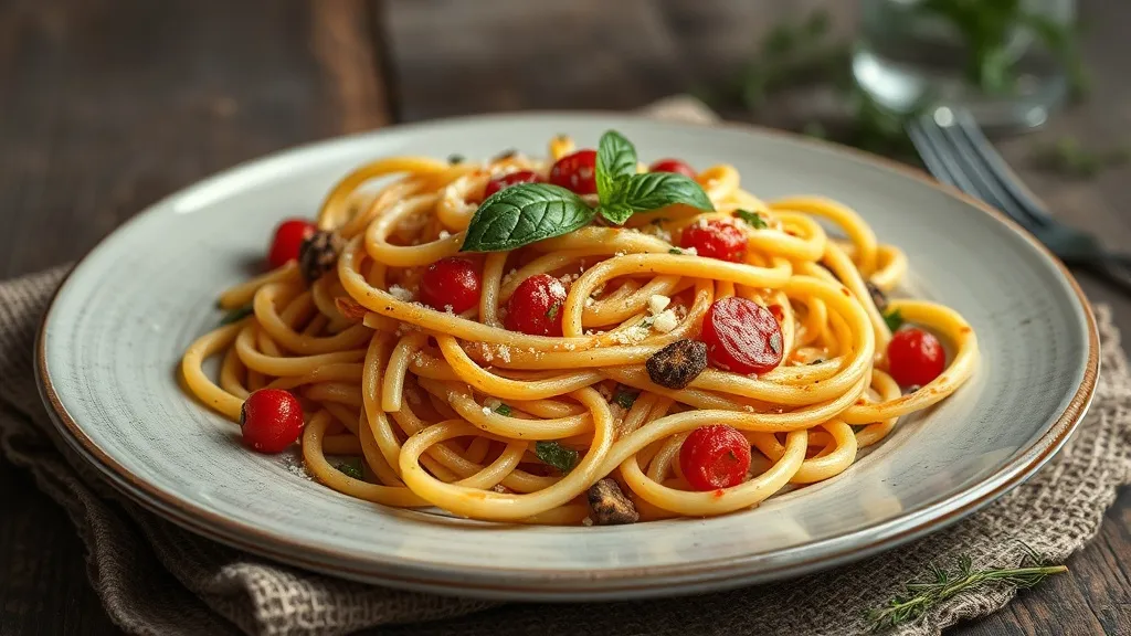 Prato de espaguete cacio e pepe com molho cremoso amarelo claro e pimenta-do-reino moída em cima