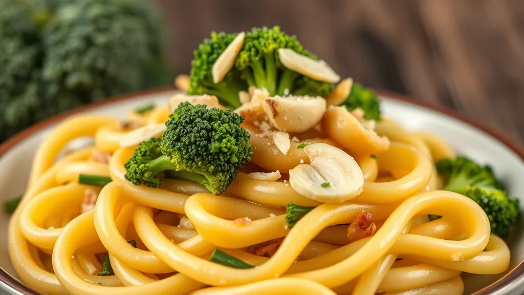 Prato fundo com orecchiette ao brócolis e alho, molho verde-escuro aderindo à massa em formato de conchinha, finalizado com pimenta calabresa e fio de azeite
