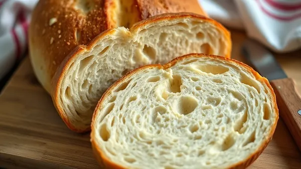 Pão caseiro fatiado com casca fina e dourada