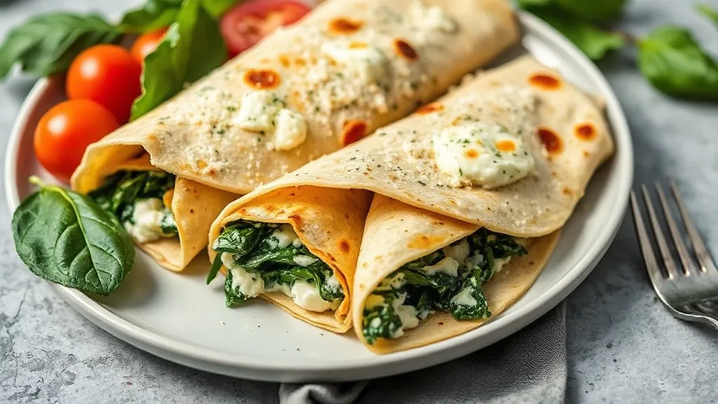 Crepes dobrados recheados com espinafre e ricota em refratário com molho branco gratinado por cima