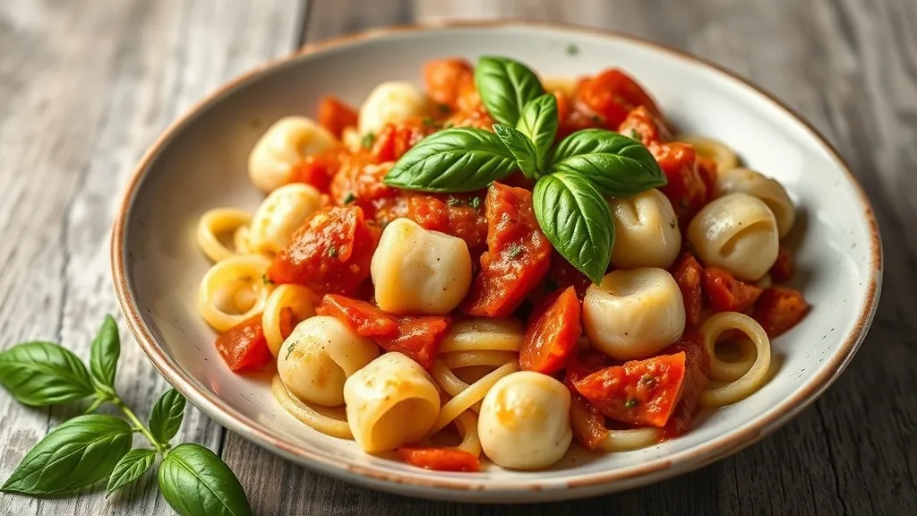 Prato fundo com nhoque de ricota ao molho de tomate fresco e manjericão, finalizado com parmesão ralado