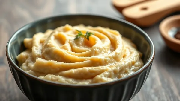 Tigela funda com polenta cremosa amarela e brilhante, fio de azeite por cima