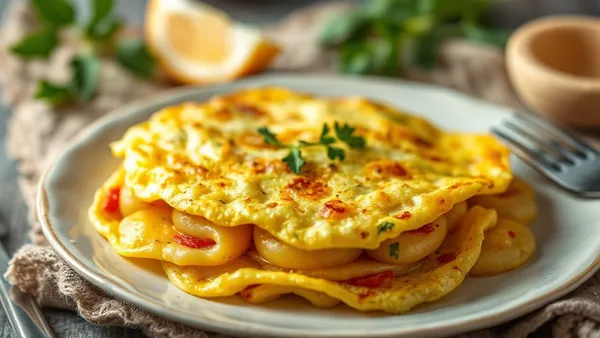 Tortilla espanhola de batata cortada em fatia mostrando o miolo cremoso e as bordas douradas